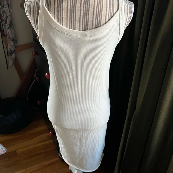 H&M Cream Ribbed Sleeveless tank top Body Con dress medium - Picture 3 of 7